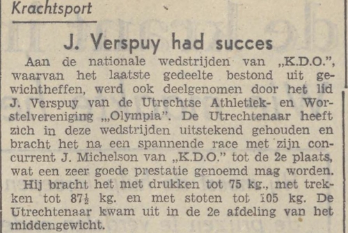 Verspuy eindigt kort achter Michelson! Bron: het Utrechts volksblad: sociaal-democratisch dagblad van 08 februari 1941  