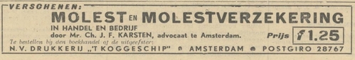 Advertentie van drukkerij ’t Koggeschip uit het Algemeen Handelsblad van 12 maart 1940  