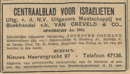 Advertentie van Creveld & Co, bron: Het Alg. Handelsblad van 6 februari 1930  